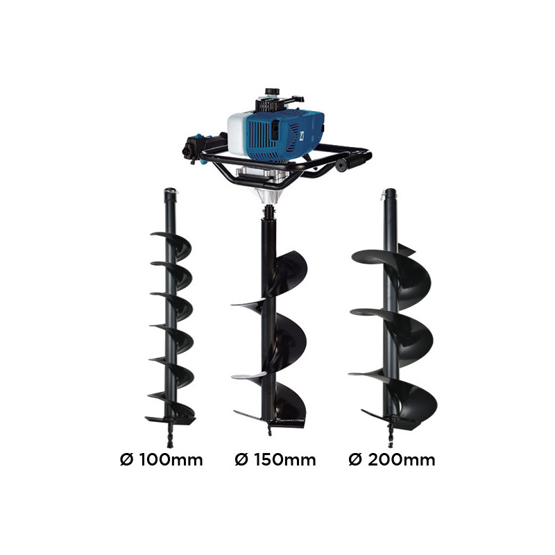 Świder Dołownik Spalinowy 58 cm³ - Podwójny uchwyt 100 / 150 / 200 mm