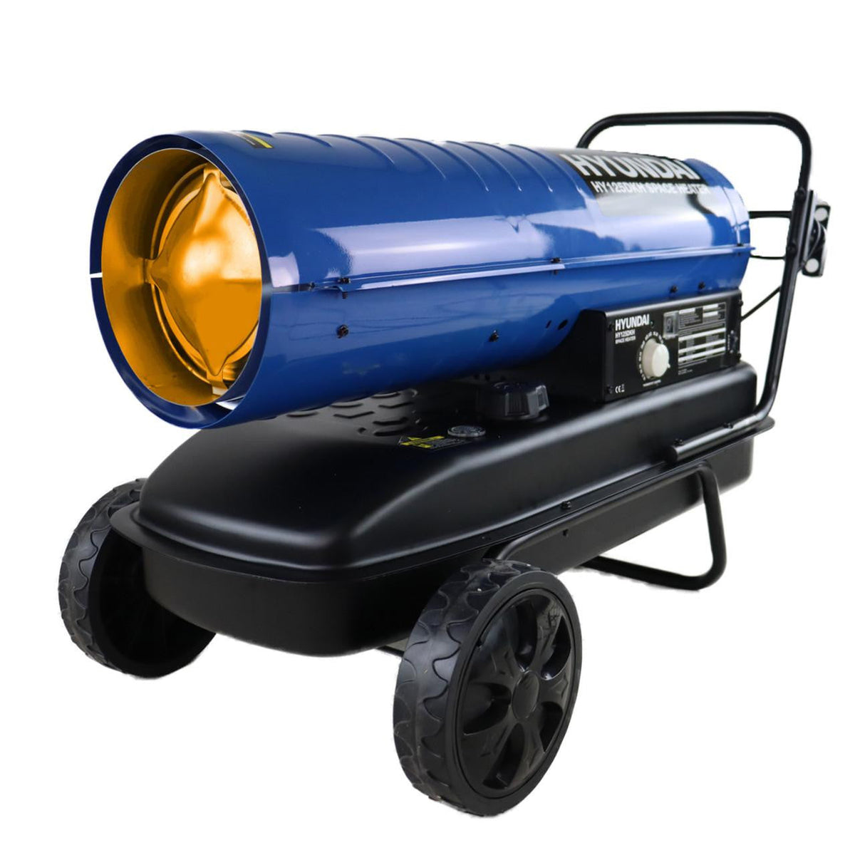 Hyundai HY125DKH diesel and kerosene space heater with wheeled frame