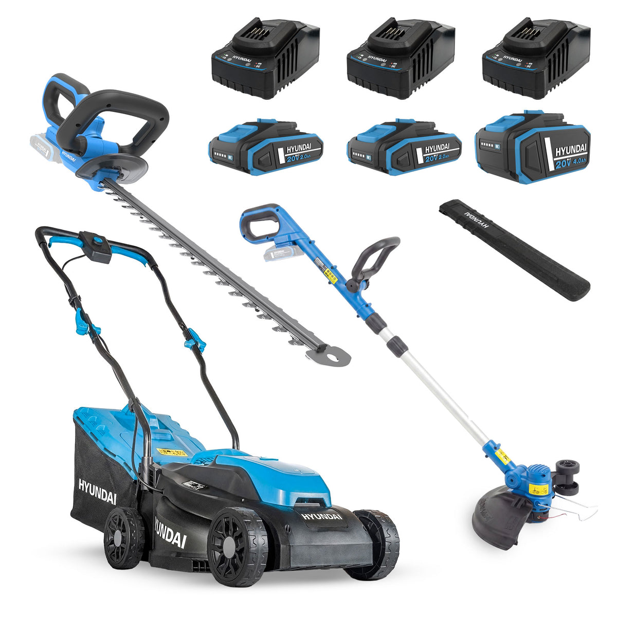 Hyundai 20V Lawnmower, Grass Trimmer and Hedge Trimmer Kit