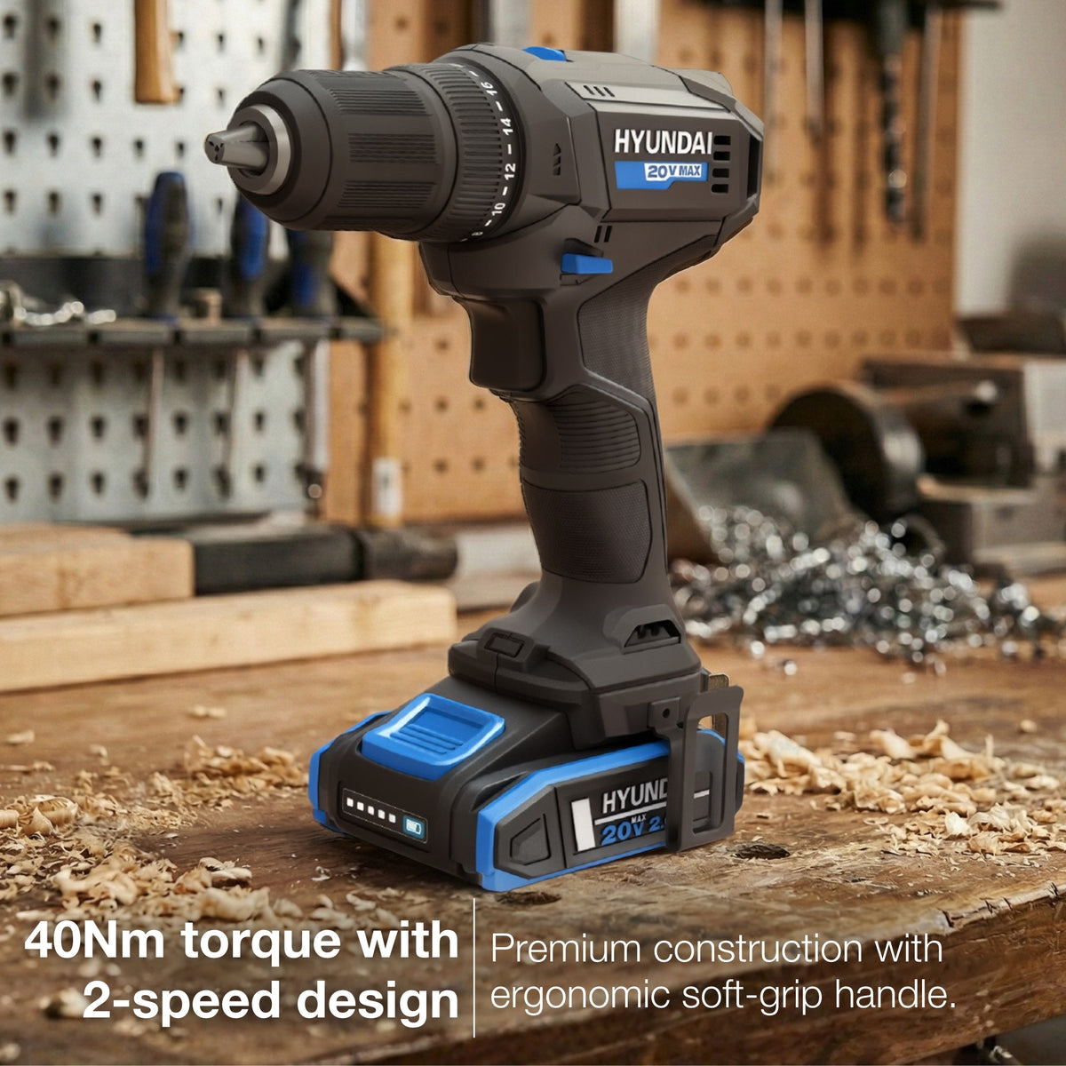 Hyundai 20V 40Nm Driver Drill Kit with Extra 4Ah Battery