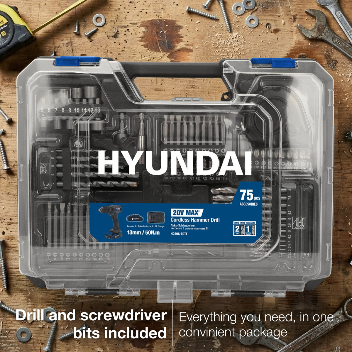 Hyundai 20V 50Nm Hammer Drill and 700Nm Impact Wrench Kit