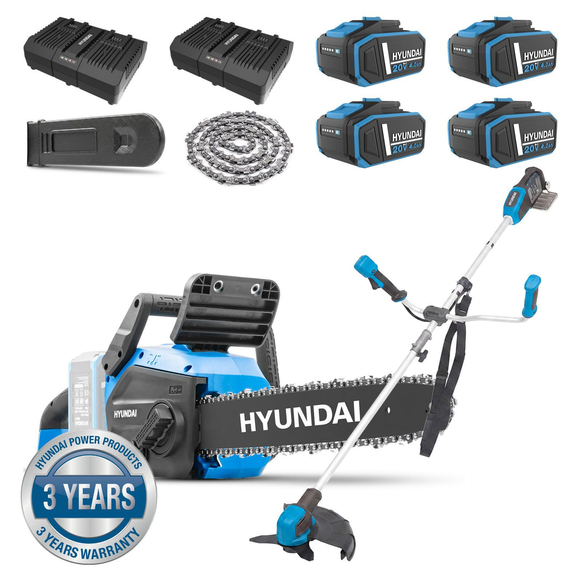 Hyundai 2x20V 14in Brushless Chainsaw and Brush Cutter Kit